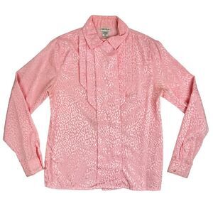 Vintage 1980s Pink Leopard Pleated Bohemian Secretary Blouse by Nicola Size 6